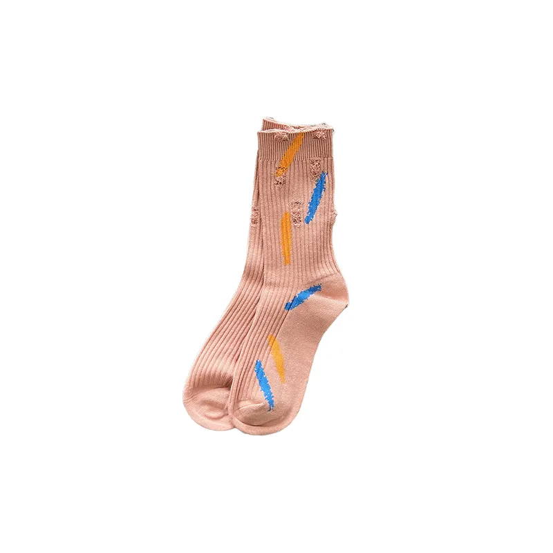 Ripped Retro Cotton Mid Calf Sock-0