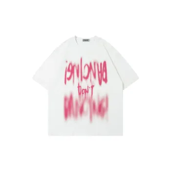 Retro Font Fuzzy Printing Craft Round Neck T shirt