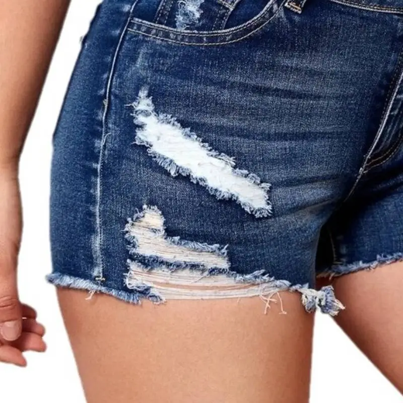 Fashionable Plain Denim Shorts Women-2