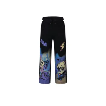 New Street Small Flip Waist Graffiti Wide Leg Straight Casual Pants