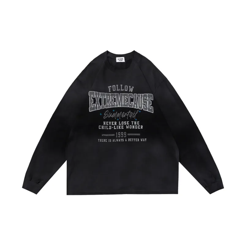 Retro Old Long Sleeved Gradient T Shirt-0