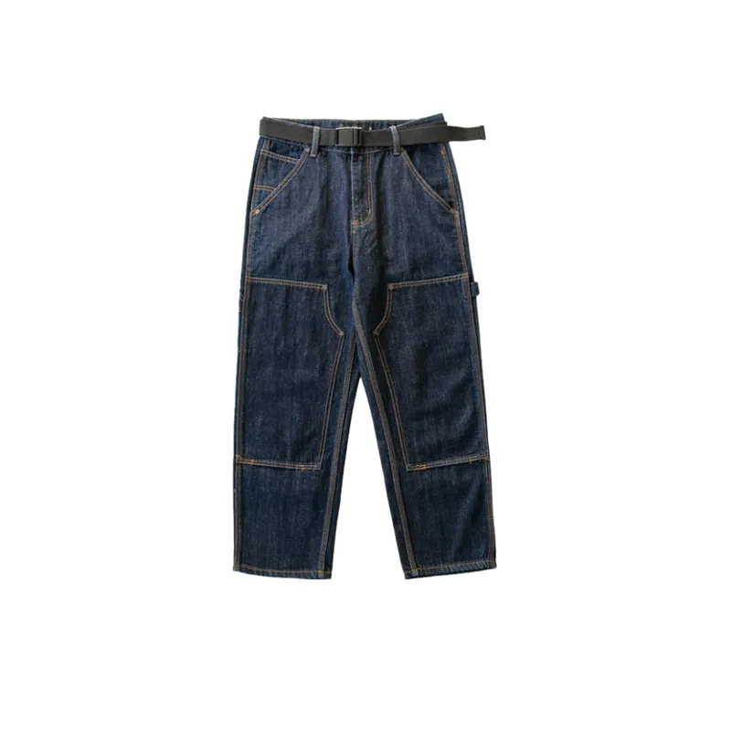 Fashion Jeans Cityboy Street Style Woodworking Knee Patch Straight Pants