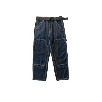 Fashion Jeans Cityboy Street Style Woodworking Knee Patch Straight Pants