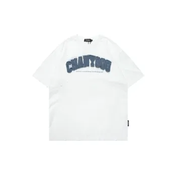 Hip Hop Embroidered Crewneck Short Sleeve Washed T shirt