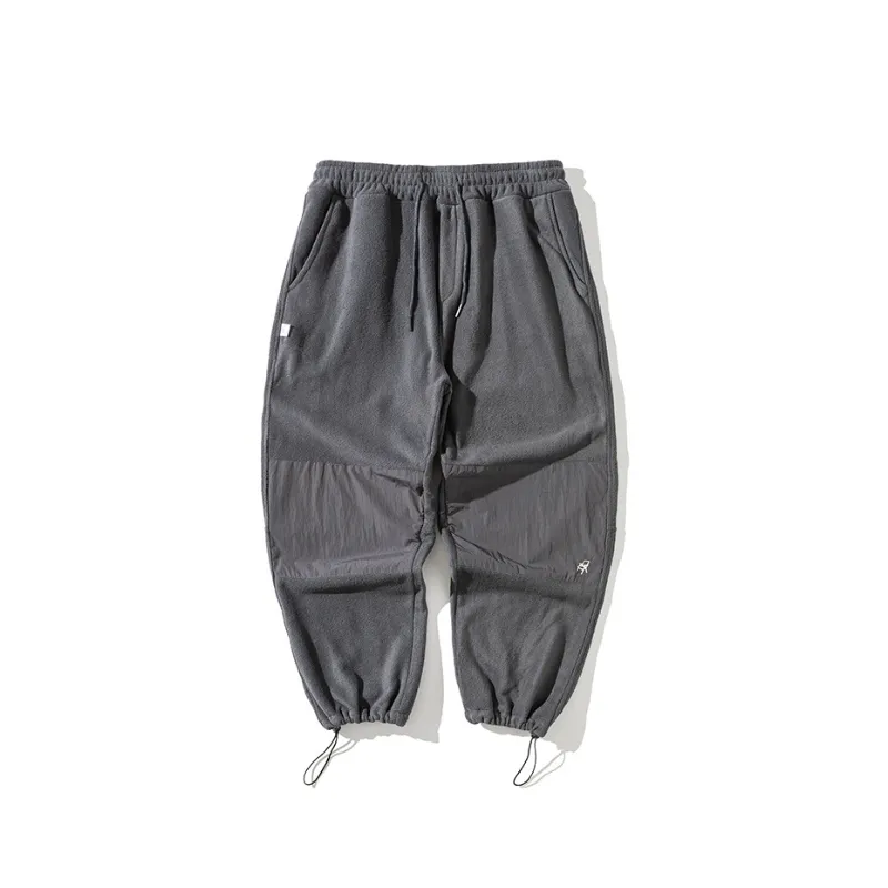 Fleece Stitching Contrast Color Bundle Foot Retro Cone Fleece lined Casual Pants-0