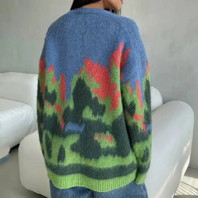 Simple Loose Wool Like Fabric Sweater Women-3