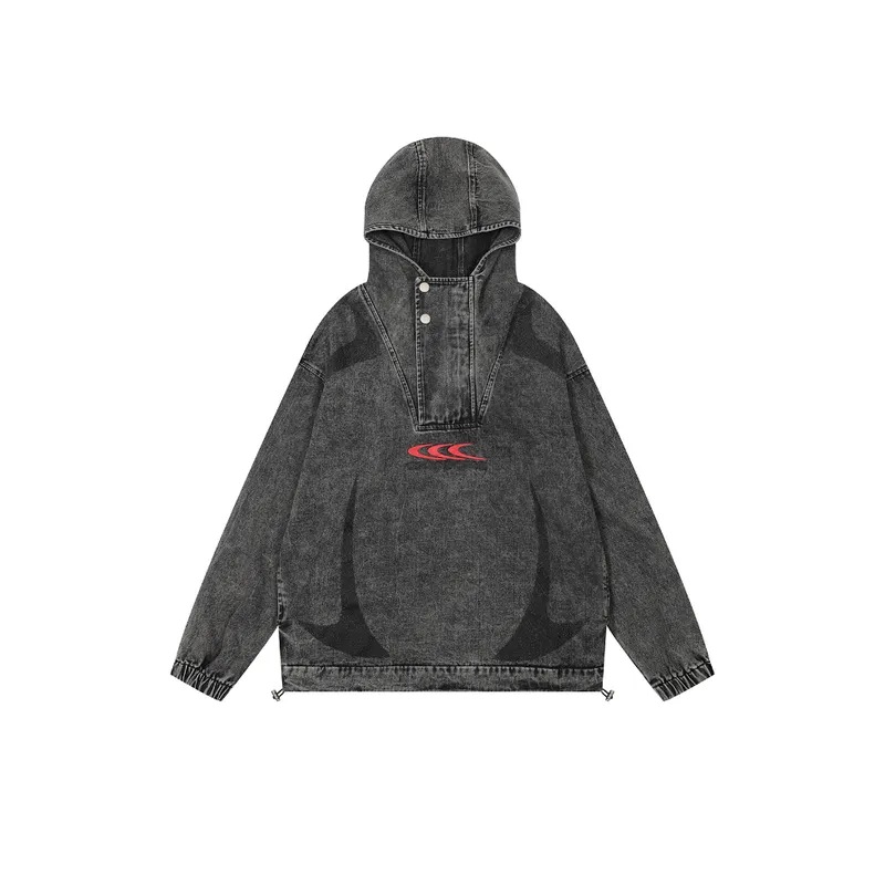 Letter Printing Pullover Hooded Denim Jacket