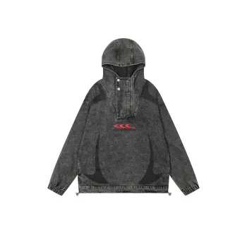 Letter Printing Pullover Hooded Denim Jacket