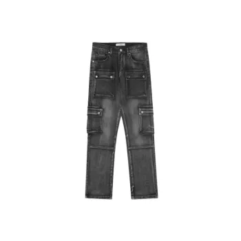 Washed Straight Design Retro Jeans