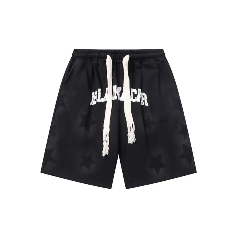 LooseWashed Star Drawstring Shorts-3
