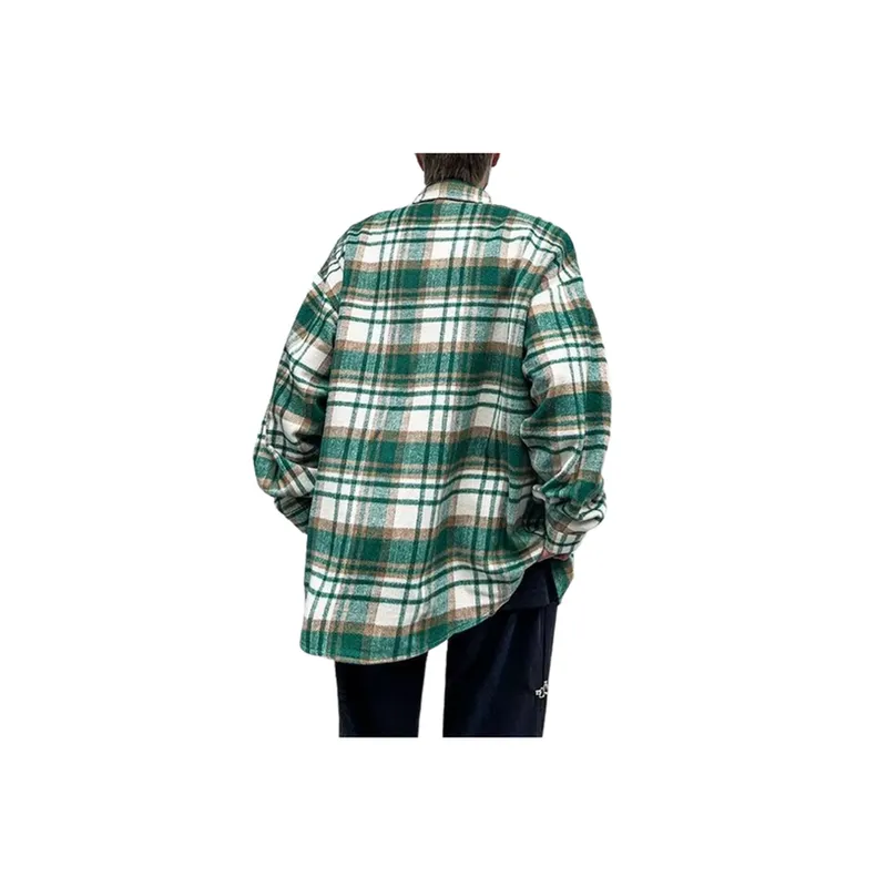 Woolen Plaid Long Sleeved Shirt-1