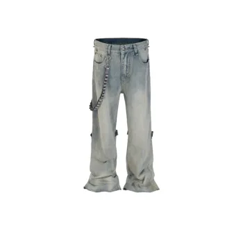 Leather Washed Chain Jeans