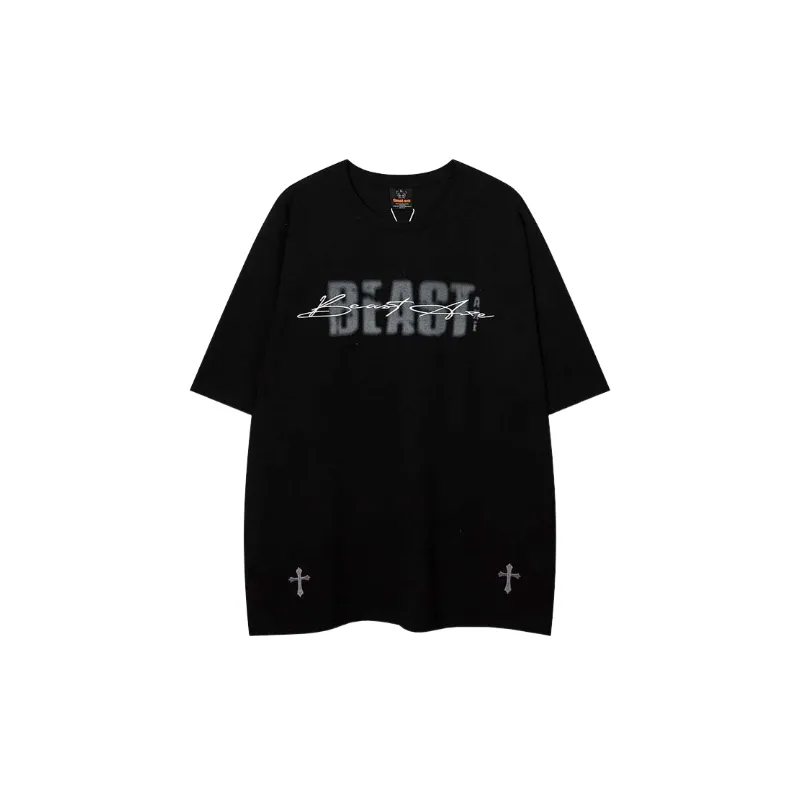 Retro Loose Cotton Blended Fabric T Shirt-2