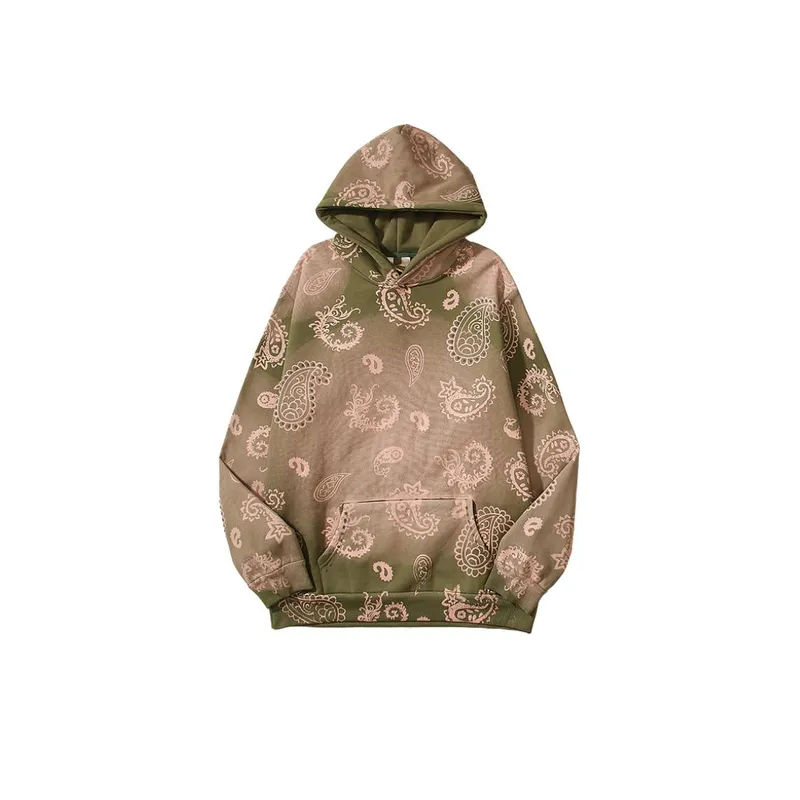 Cashew Flower Full Print Retro Clay Print Old Loose Hoodie-4
