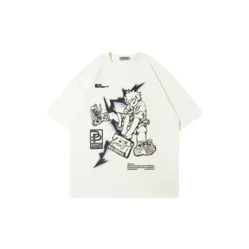 Cartoon Loose Cotton Blended Fabric T Shirt