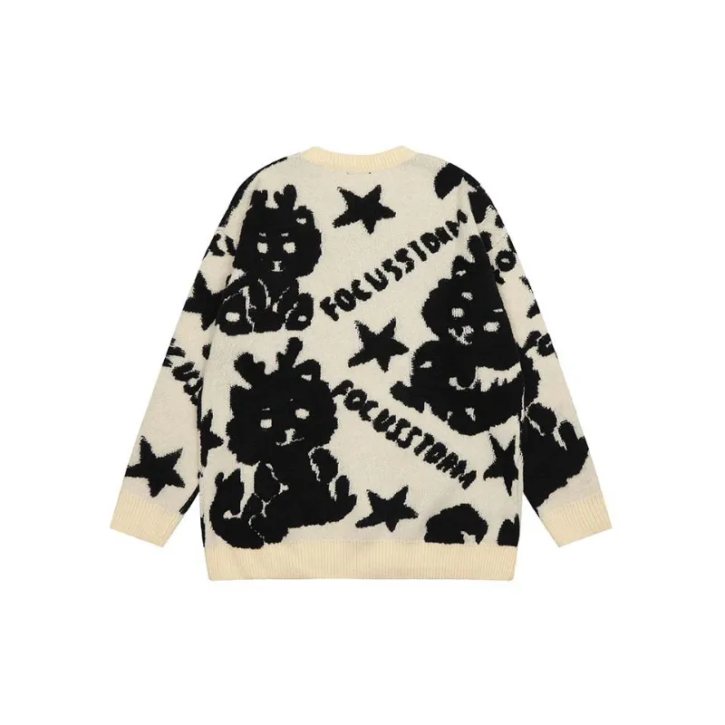 Fashion Cartoon Rabbit Star Letter Crewneck Sweater-1