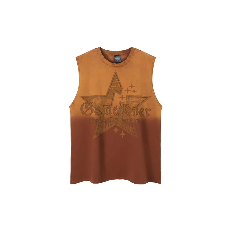 Rose Town Retro Letter Printed Short Sleeve Vest-5