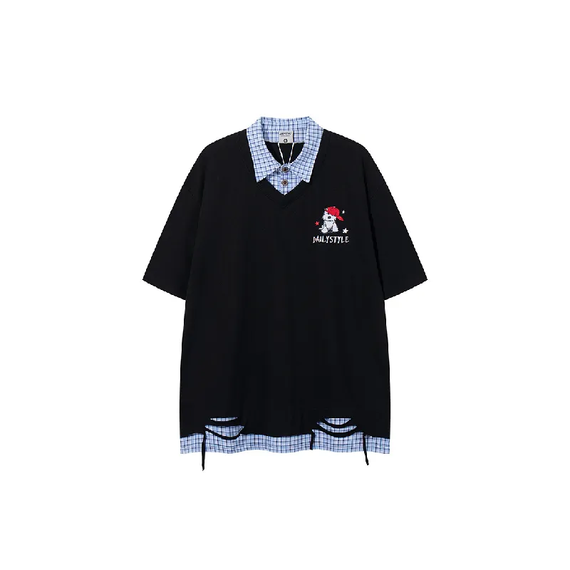 Retro Loose Cotton Blended Fabric T-Shirt Unisex-0