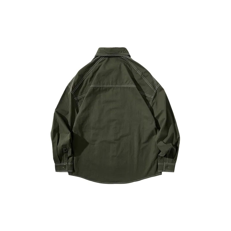 Solid Color Decorative Lapel Retro Pocket Long Sleeve Shirt-1