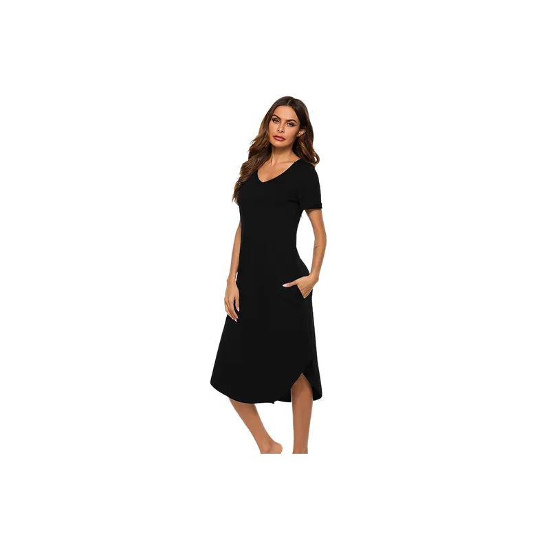 Simple Short Sleeve Cotton Dress Women-4