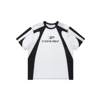 Tide Motorcycle Style Multi level Split Color Design Short sleeved T shirt