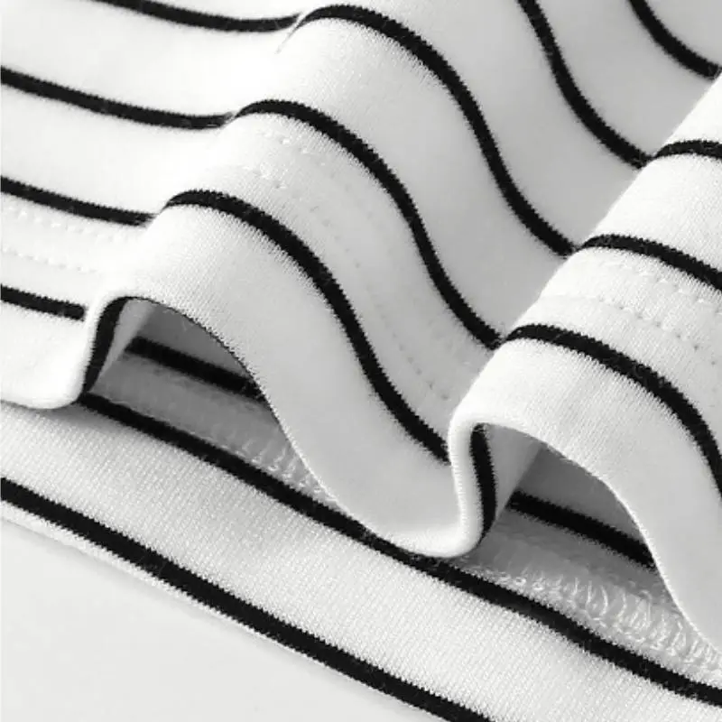 Casual Striped Cotton Blended Fabric T Shirt-5