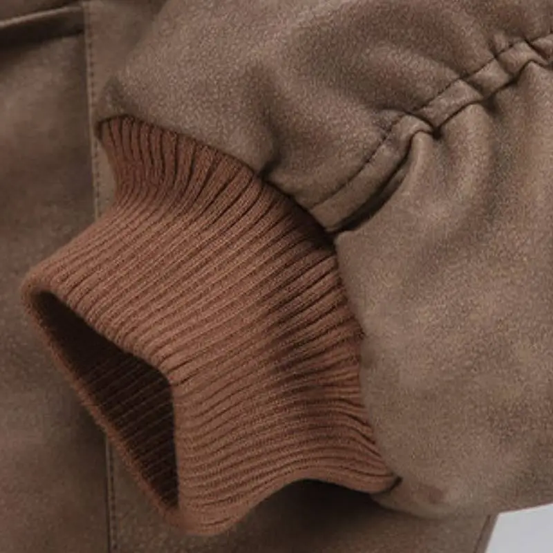 Loose Fake Two Piece Leather Quilted Jacket-3