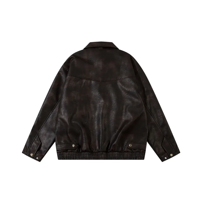 Casual Embroidery Leather Jacket-3