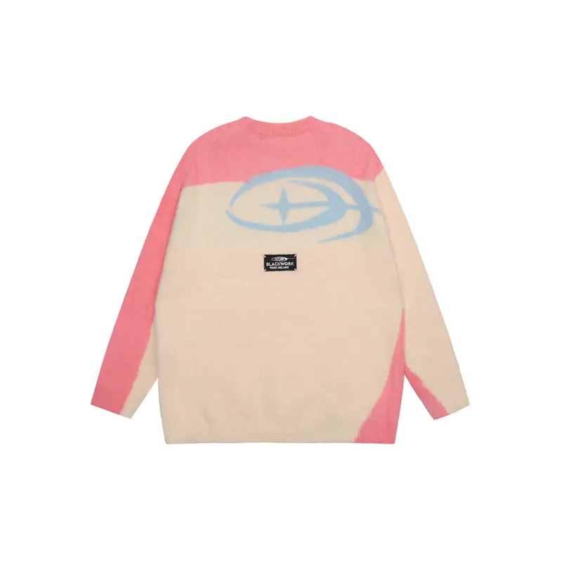 New Season Trendy Design Patchwork Color Contrasting Crewneck Sweater-1