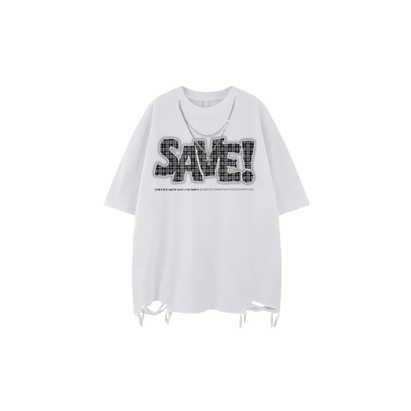 Retro Ripped Cotton Blended Fabric T Shirt Unisex-0