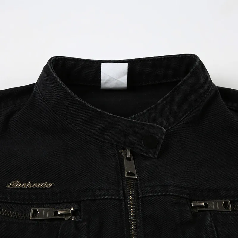 Casual Plain Denim Jacket Unisex-4