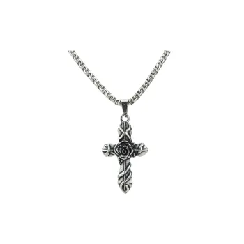 Rose Cross Stainless Steel Hip Hop Necklace