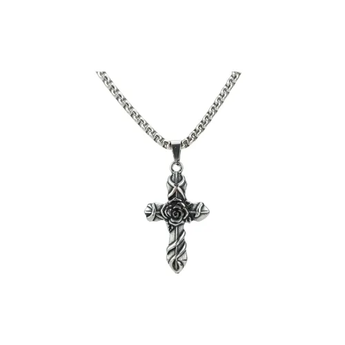 Rose Cross Stainless Steel Hip Hop Necklace