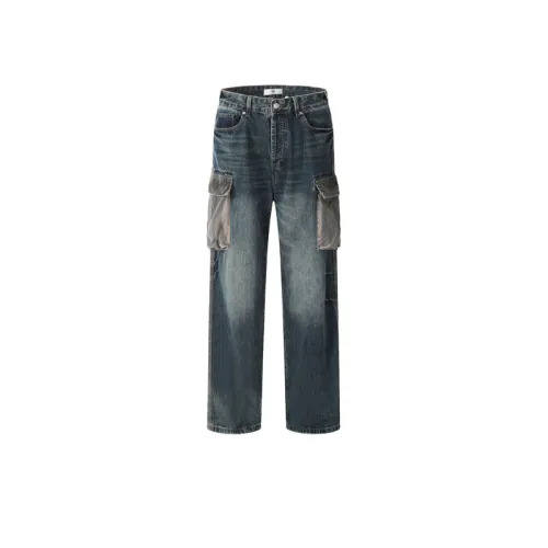 Niche Design Sense Stitching Loose Straight Jeans