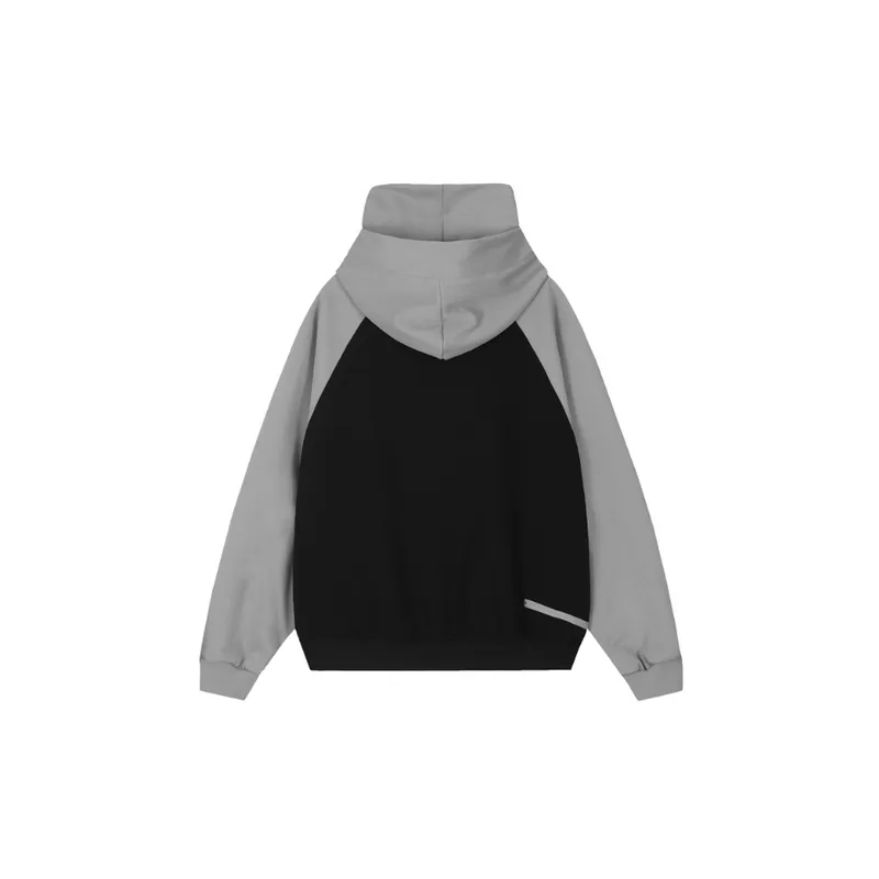 Stitching Color Raglan Sleeve High Collar Hooded Sweater-1