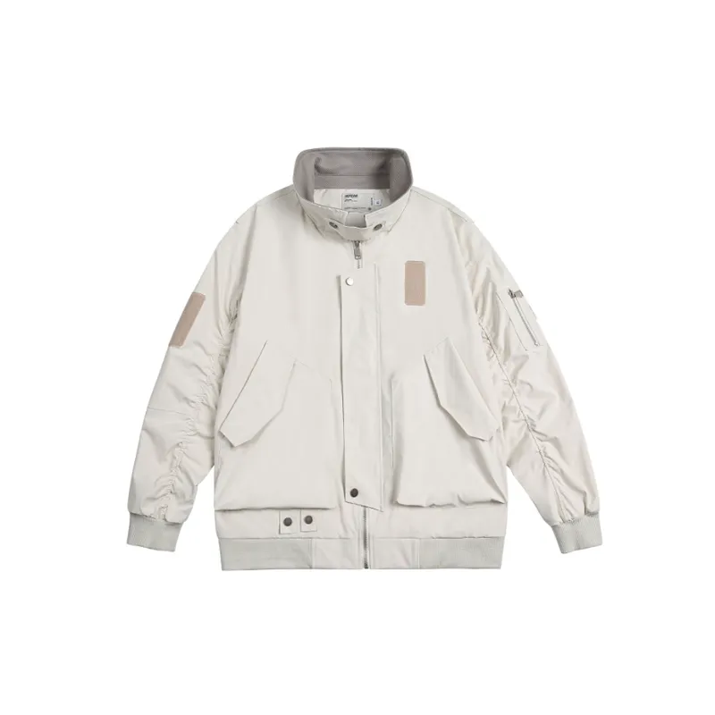 Neutral Style Spliced Loose Collar Pilot Jacket-0