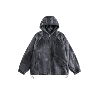 Vintage Tie Dye Printed Hooded Cotton Coat