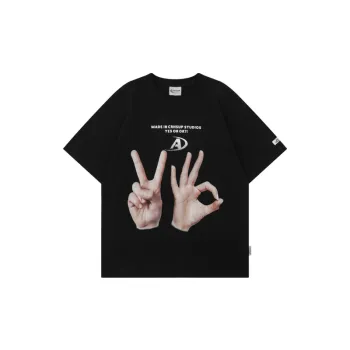 Finger Printed Retro Trendy Short sleeved T Shirt