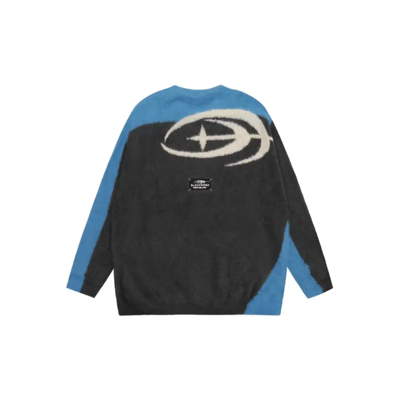 New Season Trendy Design Patchwork Color Contrasting Crewneck Sweater-3