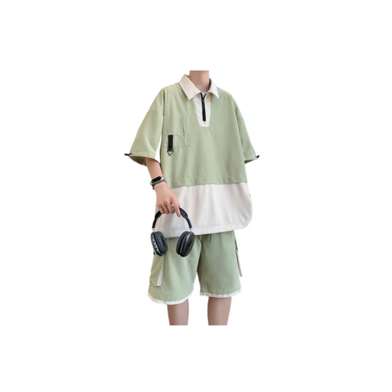 College Style Short Sleeved Casual Suit-3