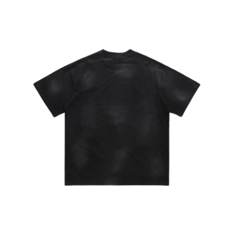 Retro Spray Paint Pistol Printed Shoulder Loosen Fashion T Shirt-4