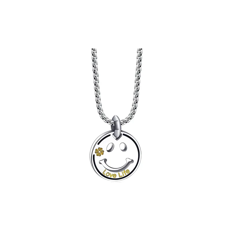 Titanium Steel Smiley Pendant Necklace-0