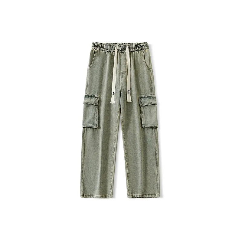 Trendy Loose Straight Wide Leg Denim Cargo Pants-11