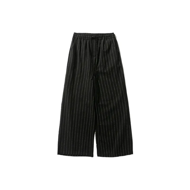 Loose Striped Cotton Casual Pants-0