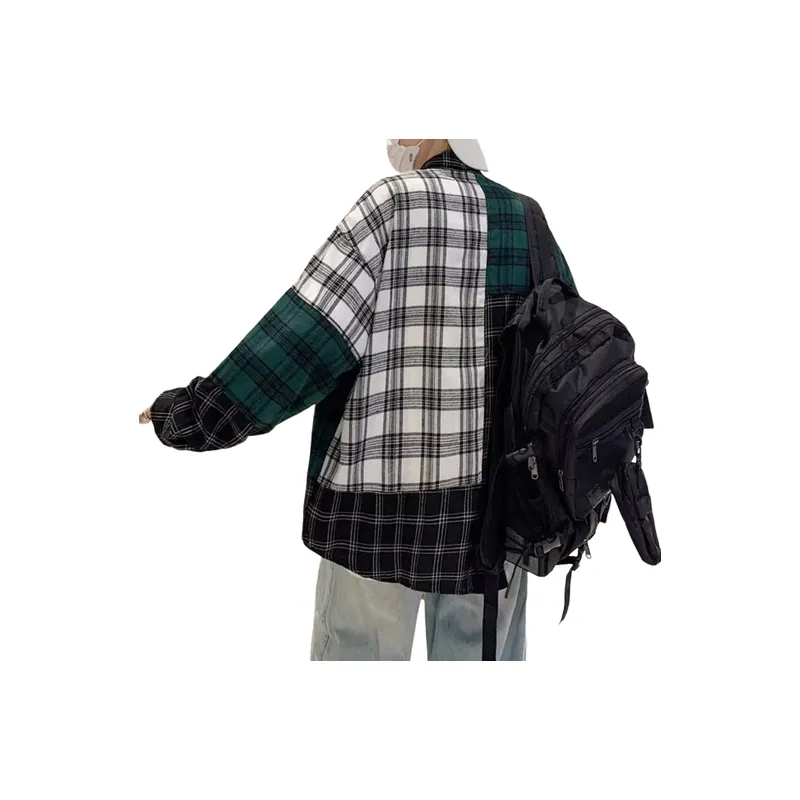 Stitching Plaid Long sleeved Shirt-2