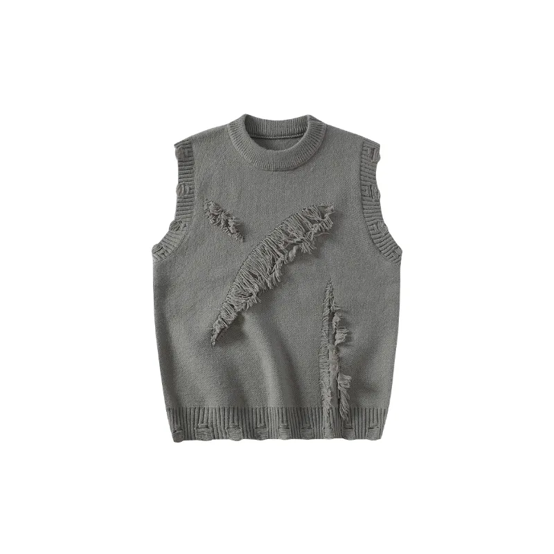 Plain Raw Hem Blended Synthetic Fabrics Vest-1