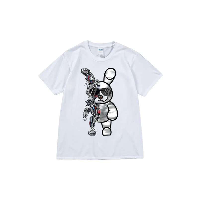 Mechanical Sunglasses Rabbit Printed Gothic Crewneck Loose T shirt-7