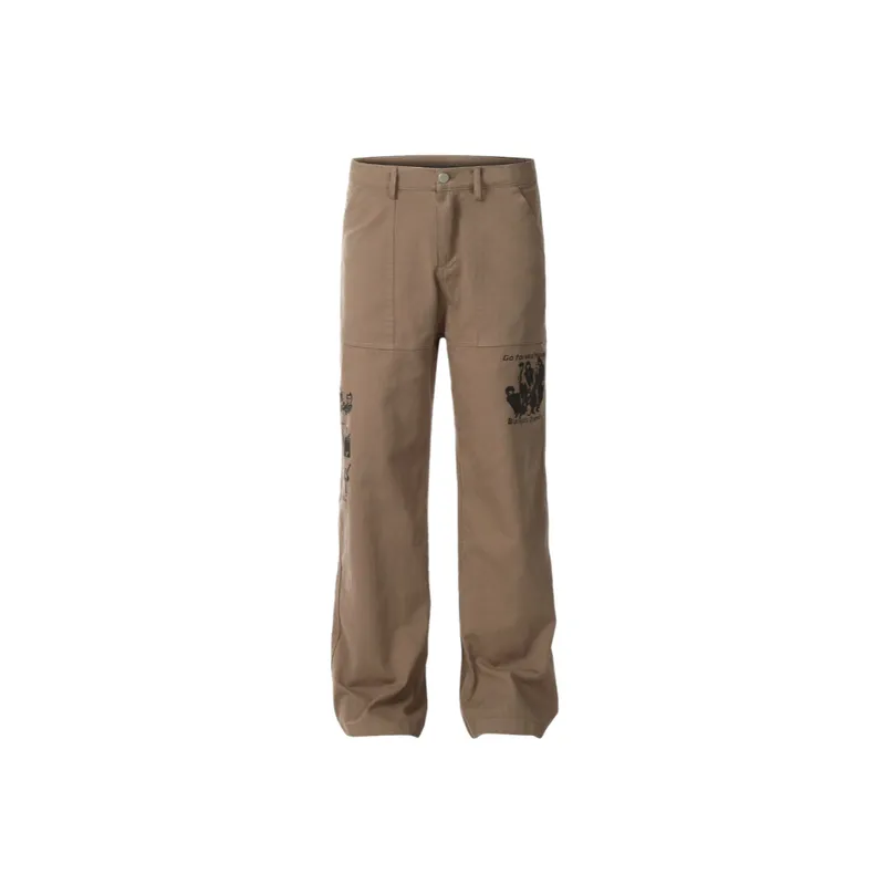 Punk Band Print Splice Wide Leg Pants-2