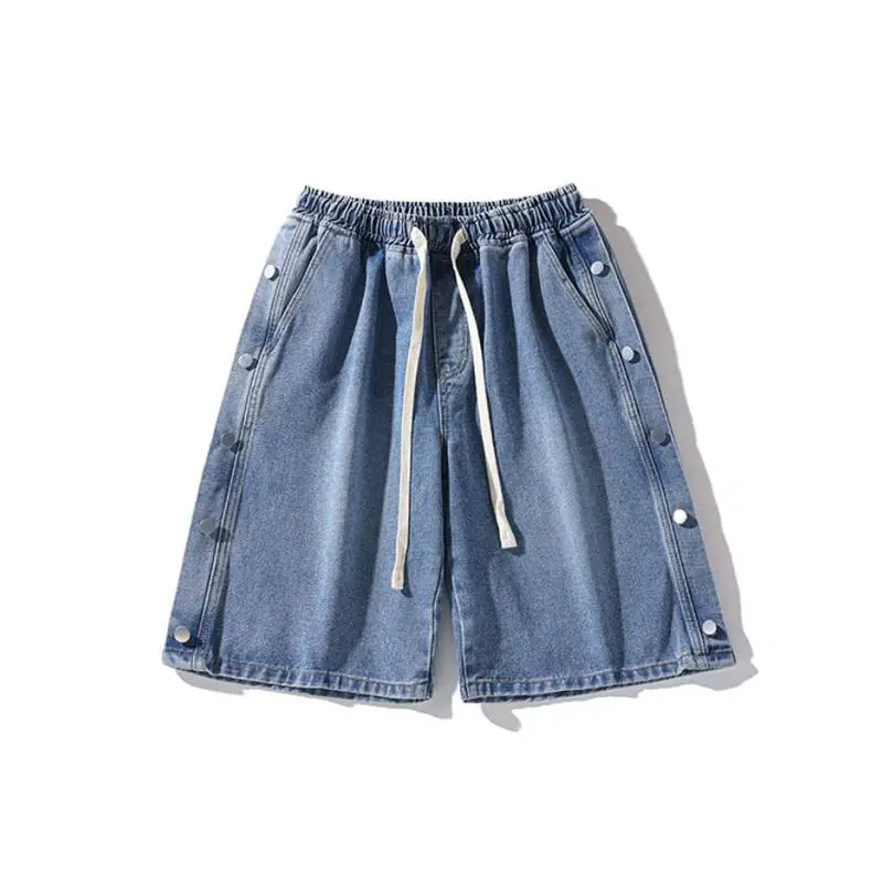 Large Size Denim Button Shorts-4