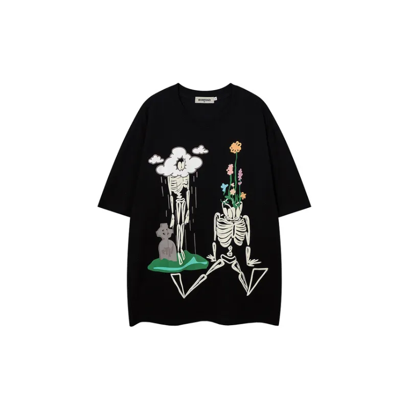 Skull Cartoon Print T Shirt-0